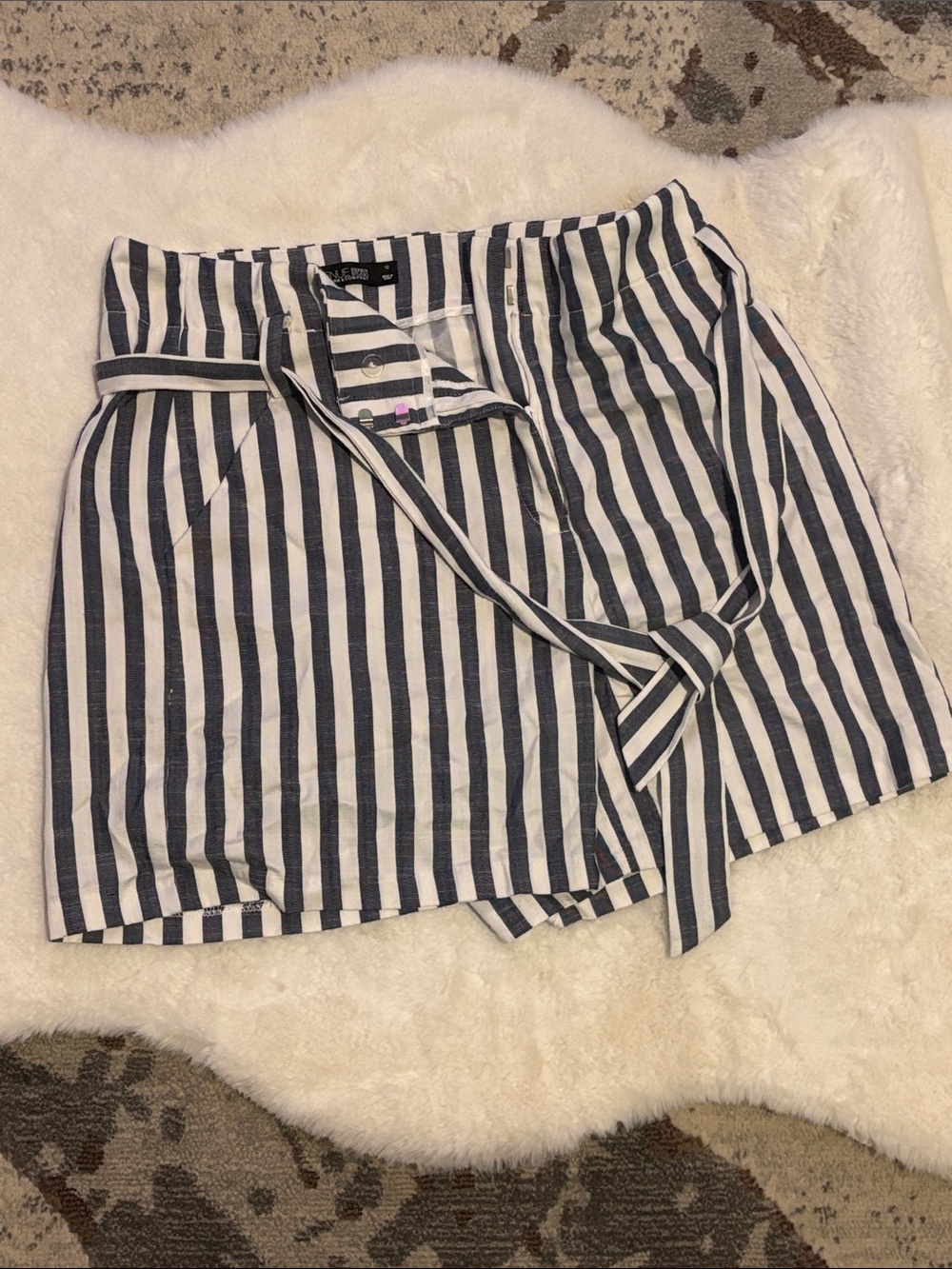 New York & Company Navy and White Striped Skirt